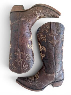 Black Star Boots Brown “Rust Lafourche” Fluer-de-lis boots